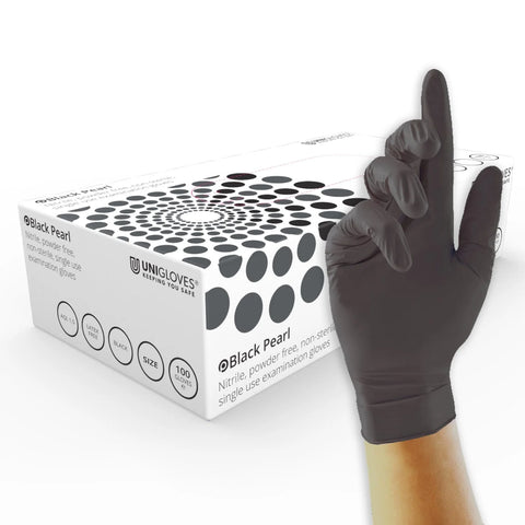 Uniglove Pearl PF Nitrile Gloves Black - Pack of 100